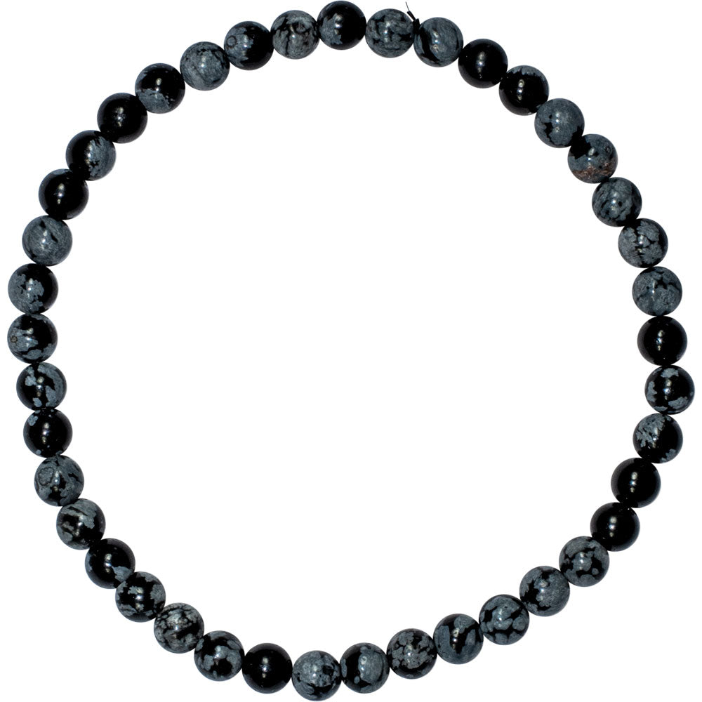 Elastic Bracelet 4mm Round Beads - Snowflake Obsidian