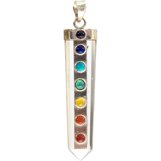 Chakra Gemstones on Clear Quartz Flat Point Pendant
