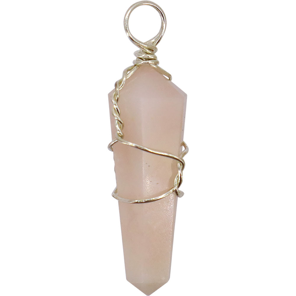 Wire Wrapped Point Pendant - Pink Opal