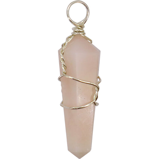 Wire Wrapped Point Pendant - Pink Opal