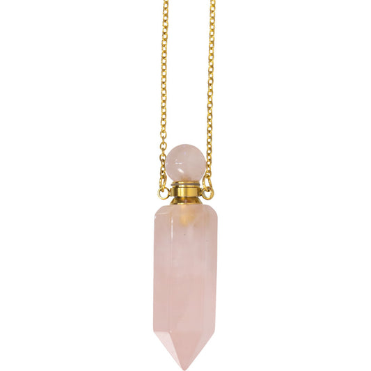 Gemstone Point Pendant Perfume Bottle Necklace - Rose Quartz