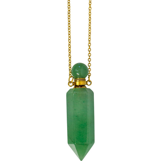 Gemstone Point Pendant Perfume Bottle Necklace - Green Aventurine