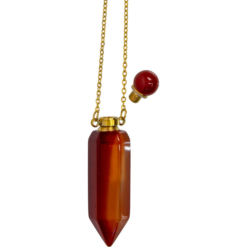 Gemstone Point Pendant Perfume Bottle Necklace - Carnelian
