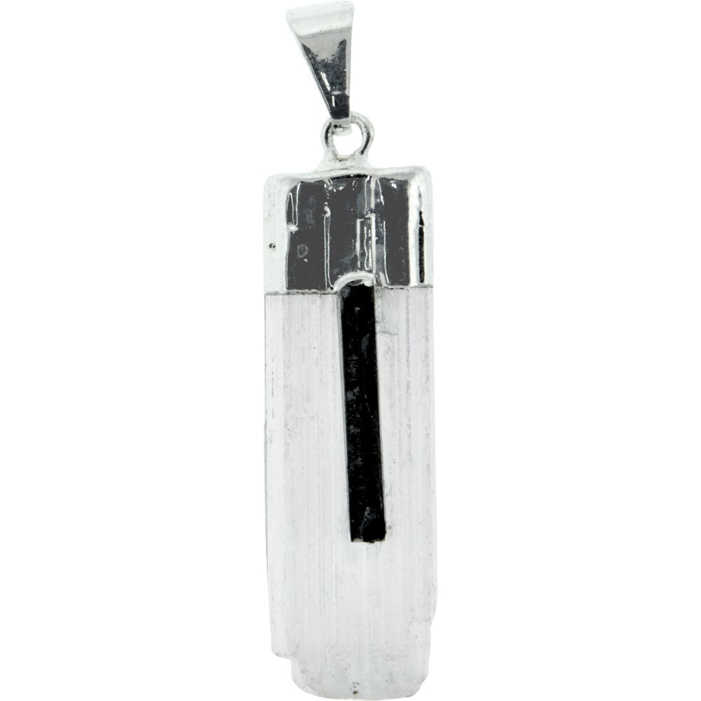 Selenite w/ Black Tourmaline with Silver Cap Pendant