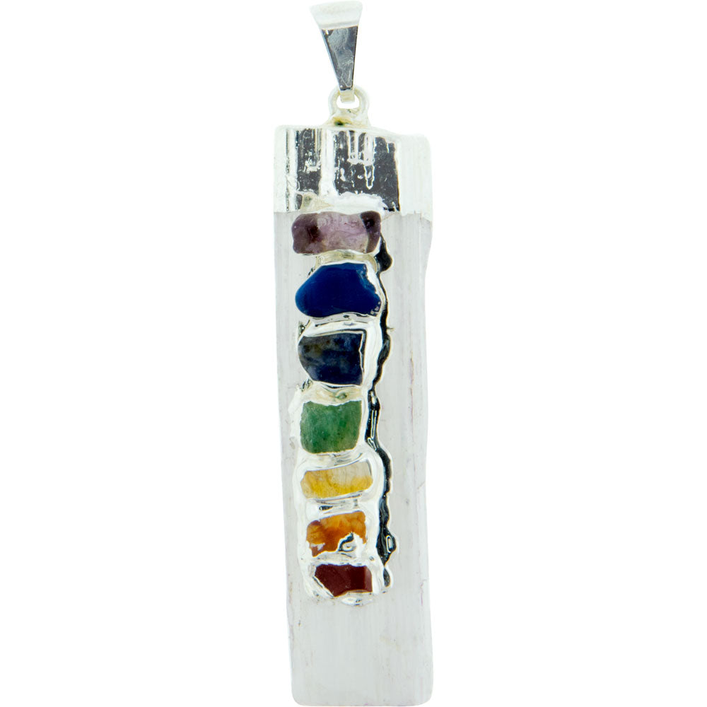 Selenite w/Chakras Pendant W/ Silver Cap