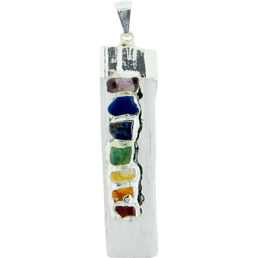 Selenite w/Chakras Pendant W/ Silver Cap