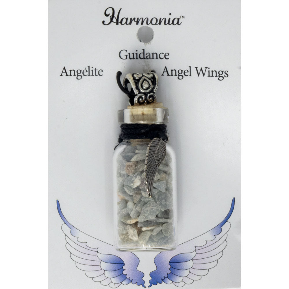 Gemstone Chip Bottle Necklace - Angelite w/ Angel Wing