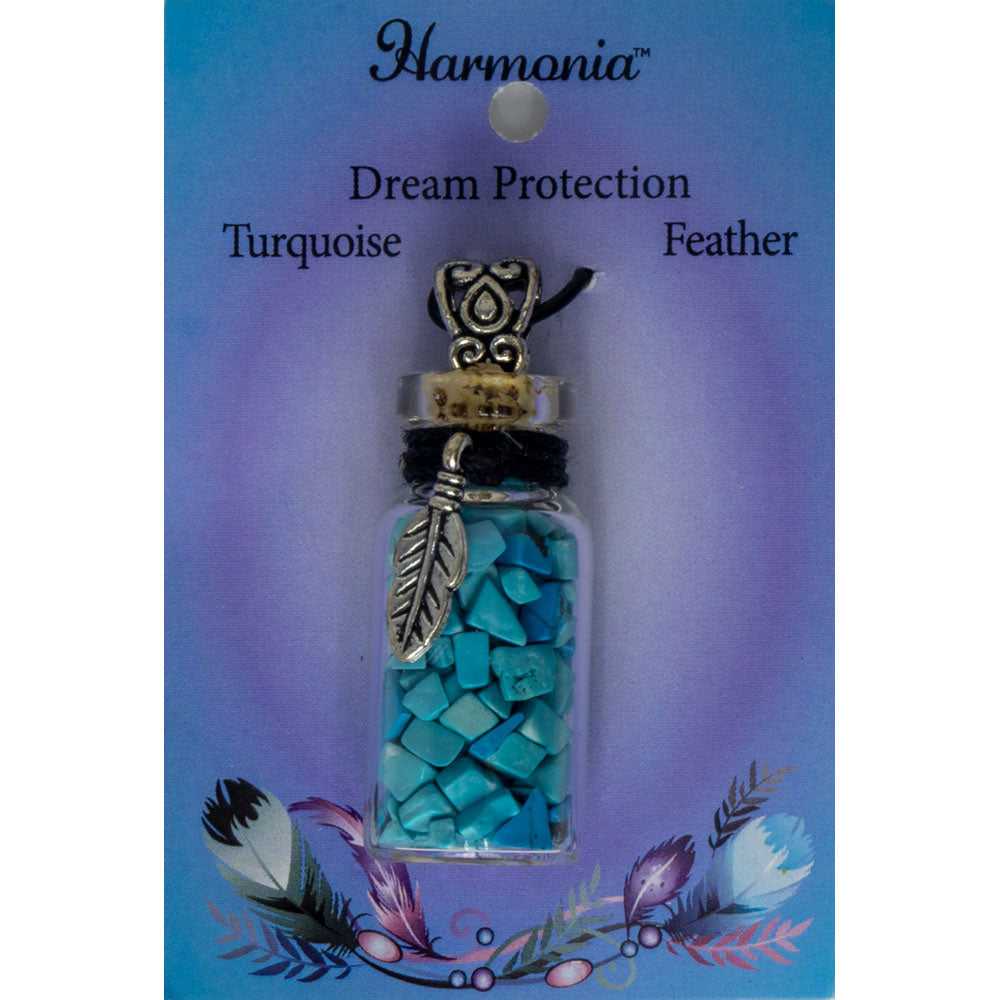 Gemstone Chip Bottle Necklace - Turquoise w/ Feather