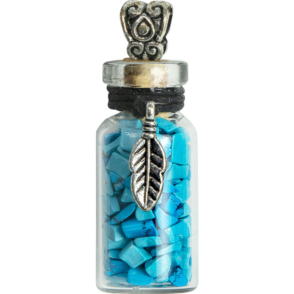 Gemstone Chip Bottle Necklace - Turquoise w/ Feather