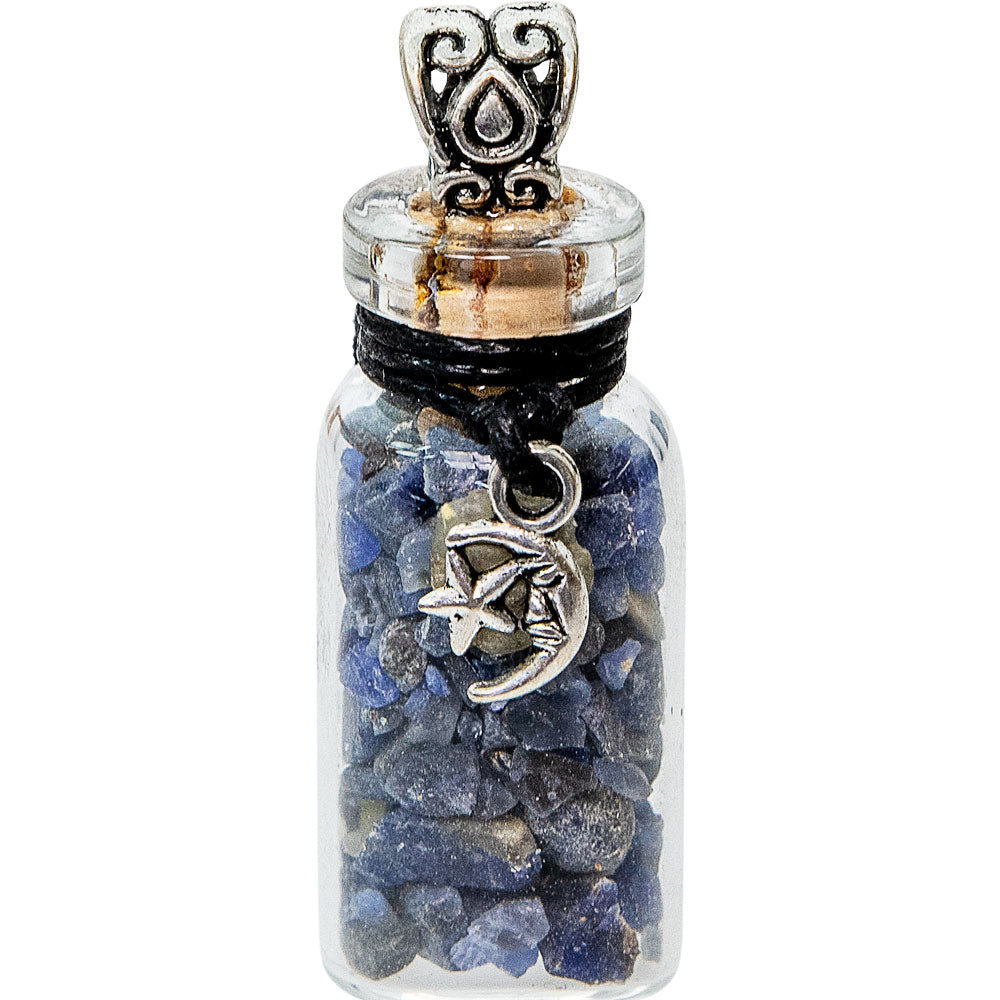 Gemstone Chip Bottle Necklace - Sodalite w/ Moon & Star