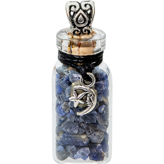 Gemstone Chip Bottle Necklace - Sodalite w/ Moon & Star