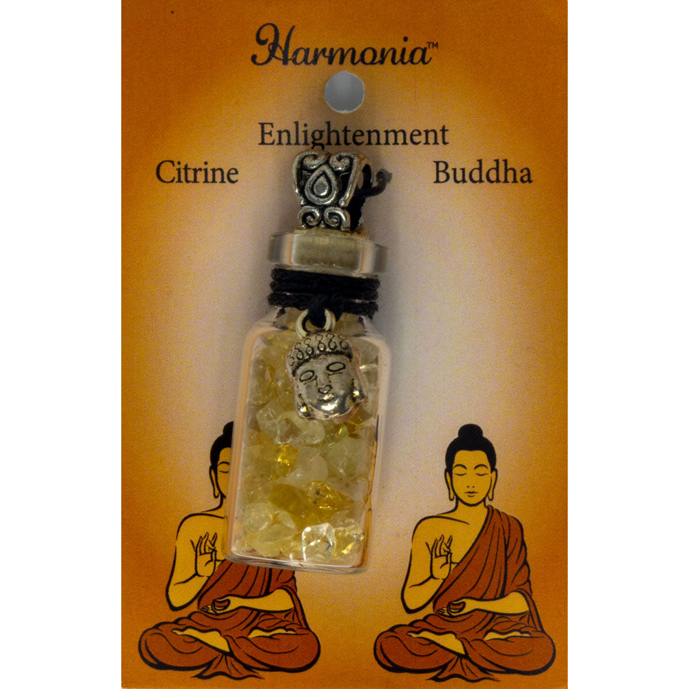 Gemstone Chip Bottle Necklace - Citrine w/ Buddha