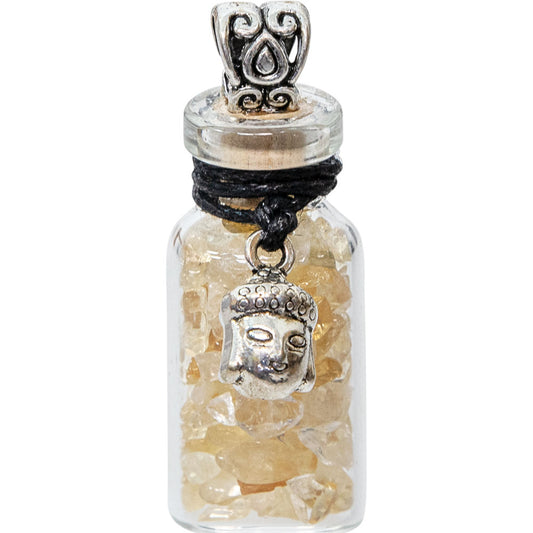 Gemstone Chip Bottle Necklace - Citrine w/ Buddha