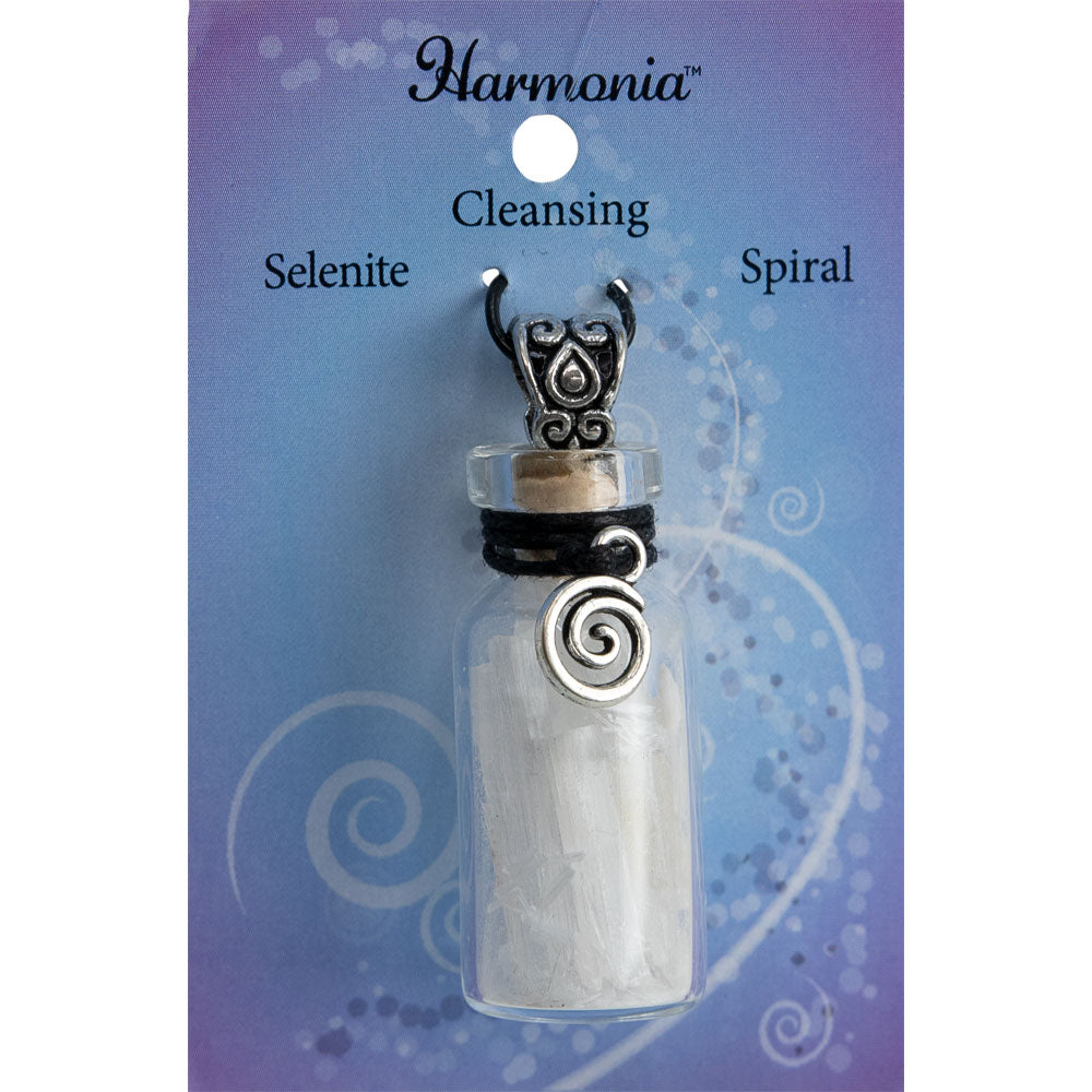 Gemstone Chip Bottle Necklace - Selenite w/ Spiral