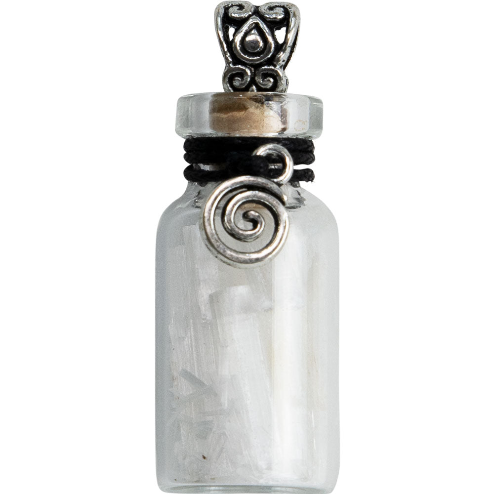 Gemstone Chip Bottle Necklace - Selenite w/ Spiral