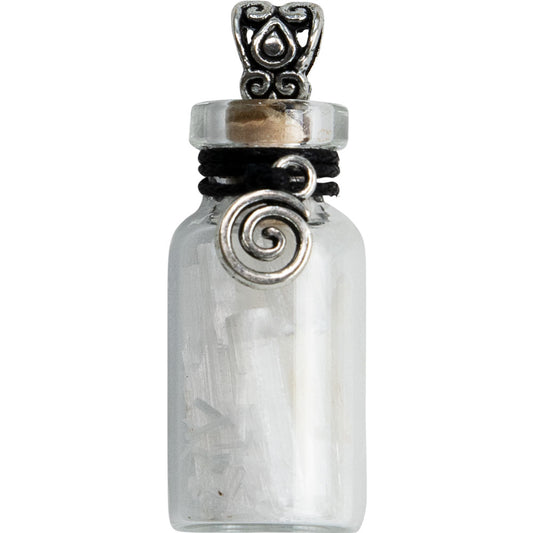 Gemstone Chip Bottle Necklace - Selenite w/ Spiral