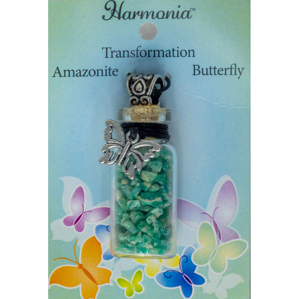 Gemstone Chip Bottle Necklace - Amazonite w/ Butterfly