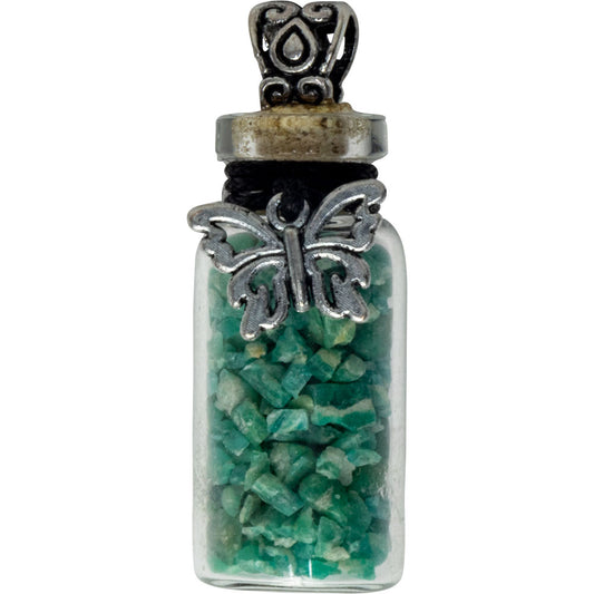 Gemstone Chip Bottle Necklace - Amazonite w/ Butterfly