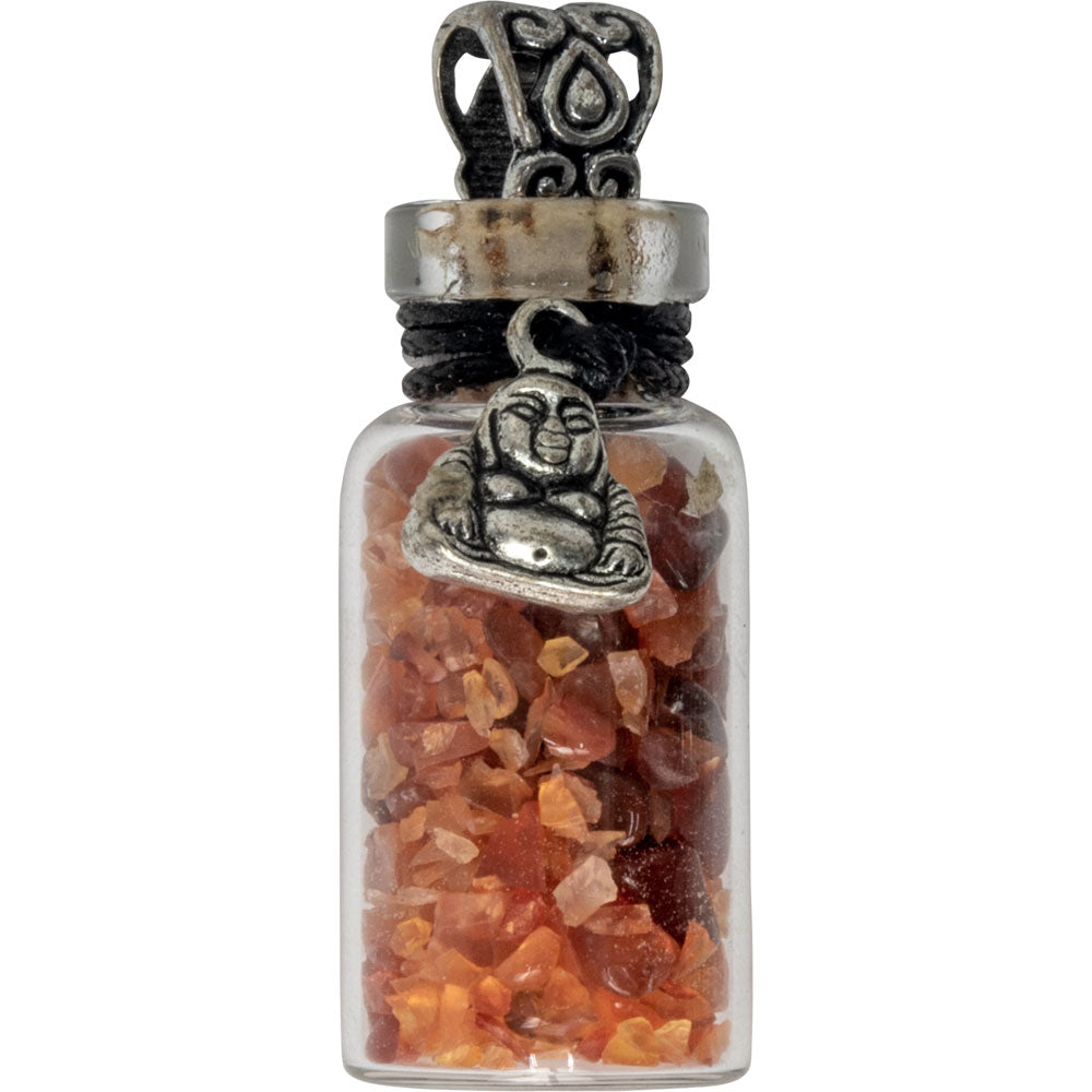 Gemstone Chip Bottle Necklace - Carnellian w/ Happy Buddha