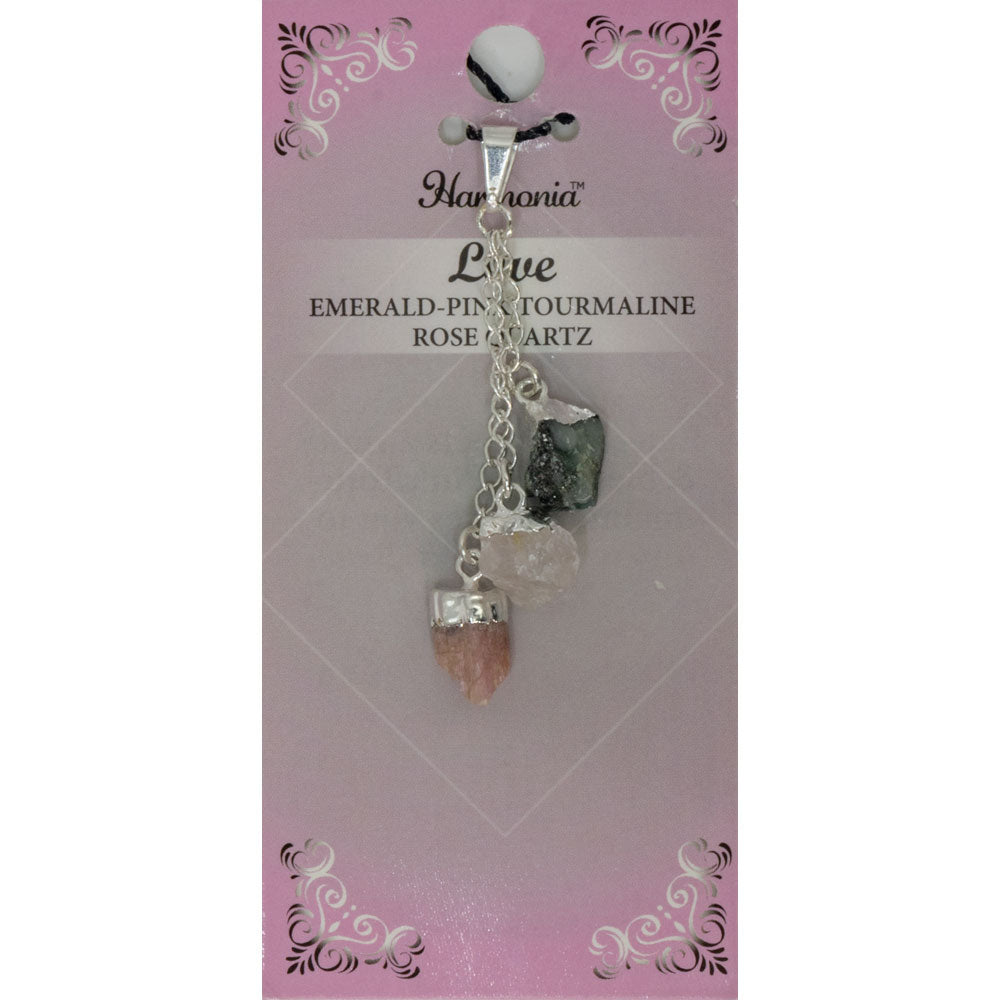 Gemstone Pendant - Love - Emerald, Pink Tourmaline, Rose Quartz