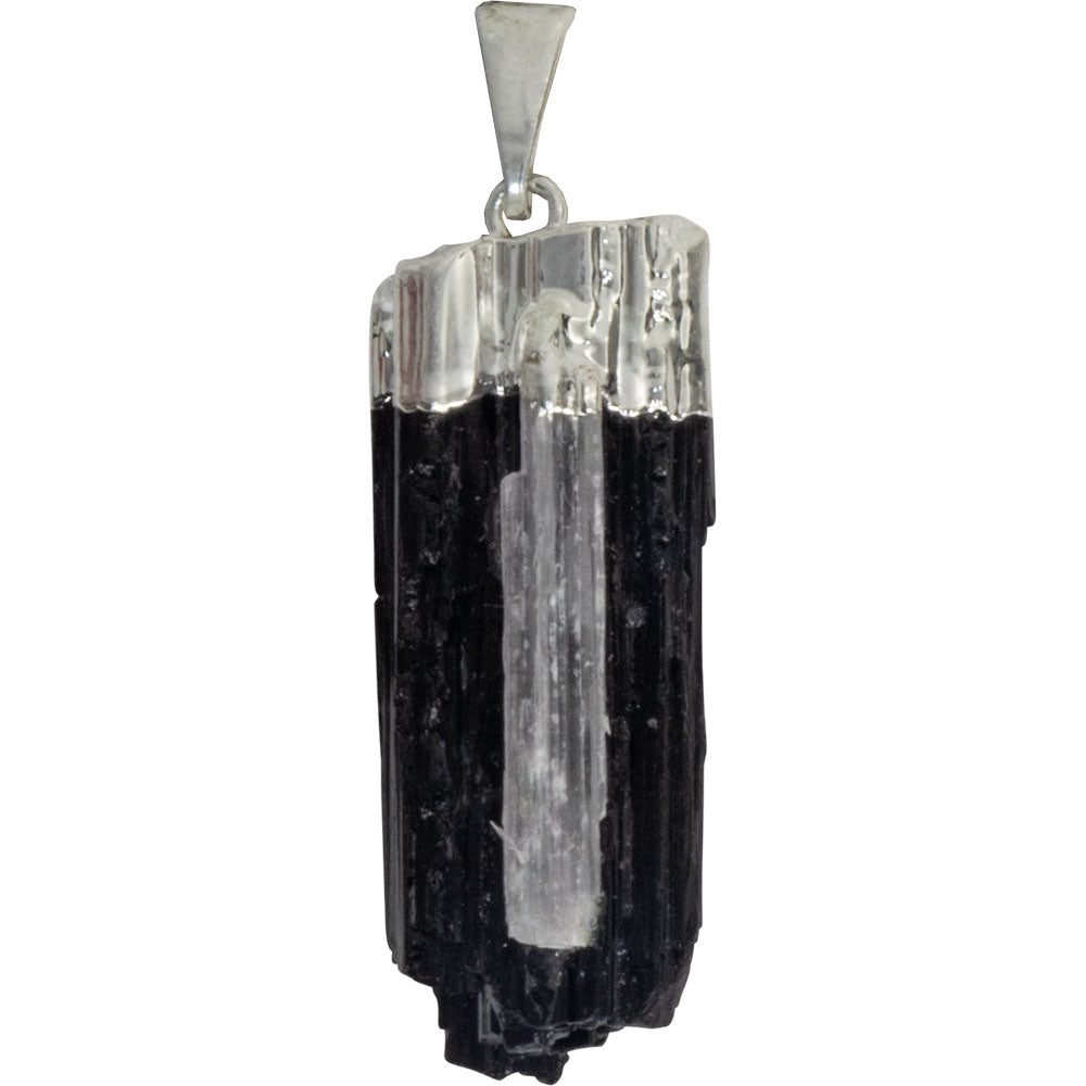 Black Tourmaline w/ Selenite Accent Silver Cap Pendant