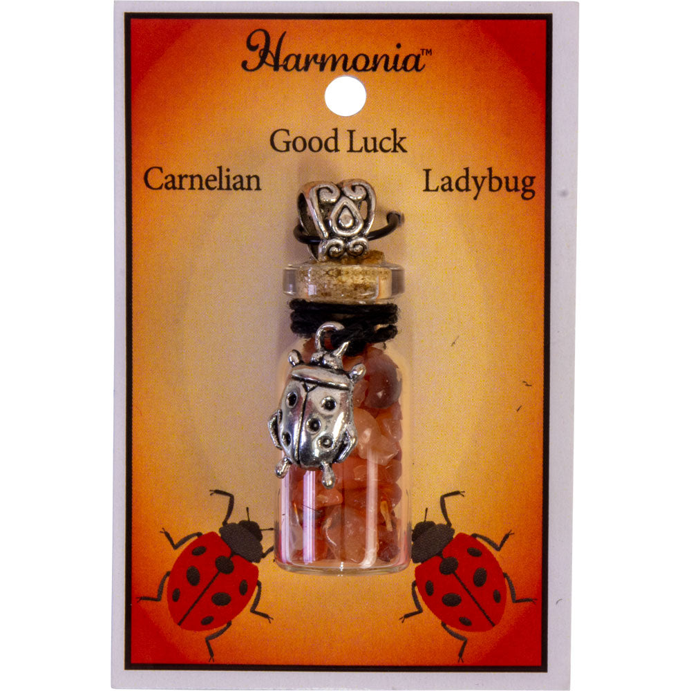 Gemstone Chip Bottle Necklace - Carnelian w/ Ladybug