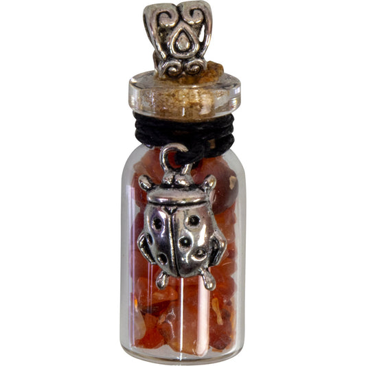 Gemstone Chip Bottle Necklace - Carnelian w/ Ladybug