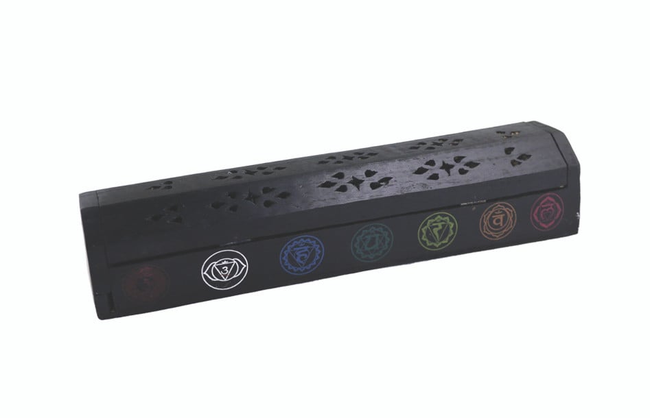 12" Black 7 Chakras Wooden Incense Coffin Box