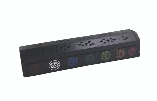 12" Black 7 Chakras Wooden Incense Coffin Box