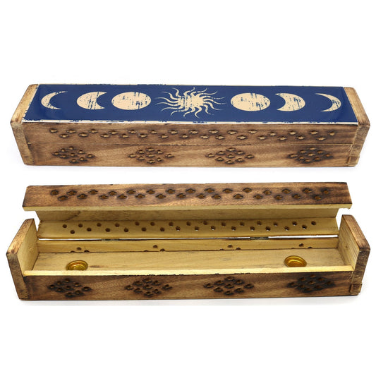 Celestial Phases Wooden Incense Coffin Box