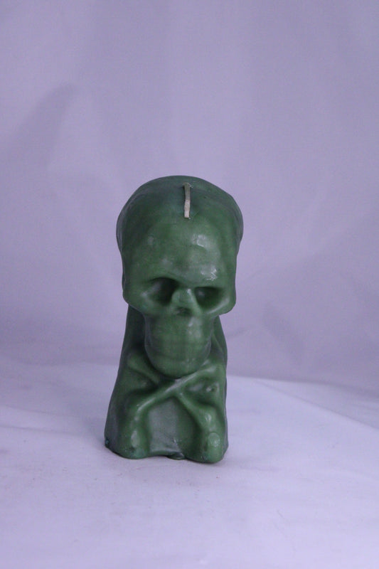 Skull Figure Candle Green