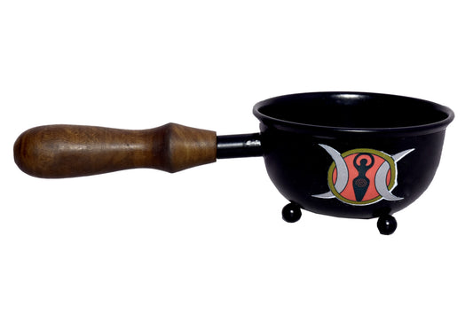3" Triple Moon Goddess Metal Smudge Pot With Handle