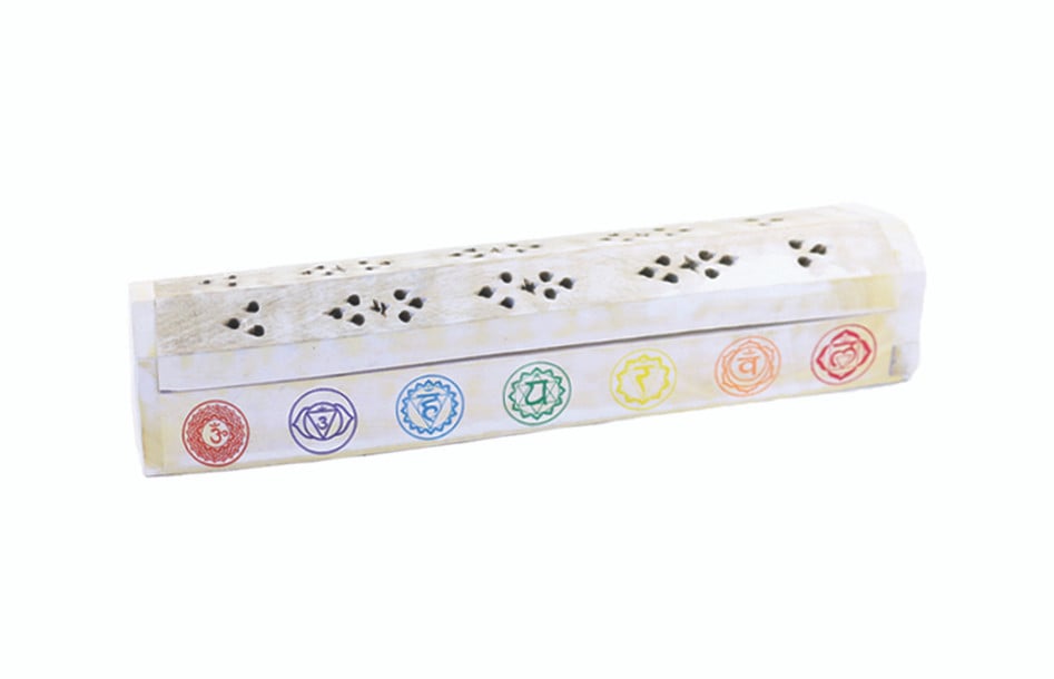 12" White 7 Chakra Wooden Incense Box