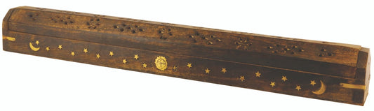 20" Wooden Incense Coffin Box (sun, moon & stars)