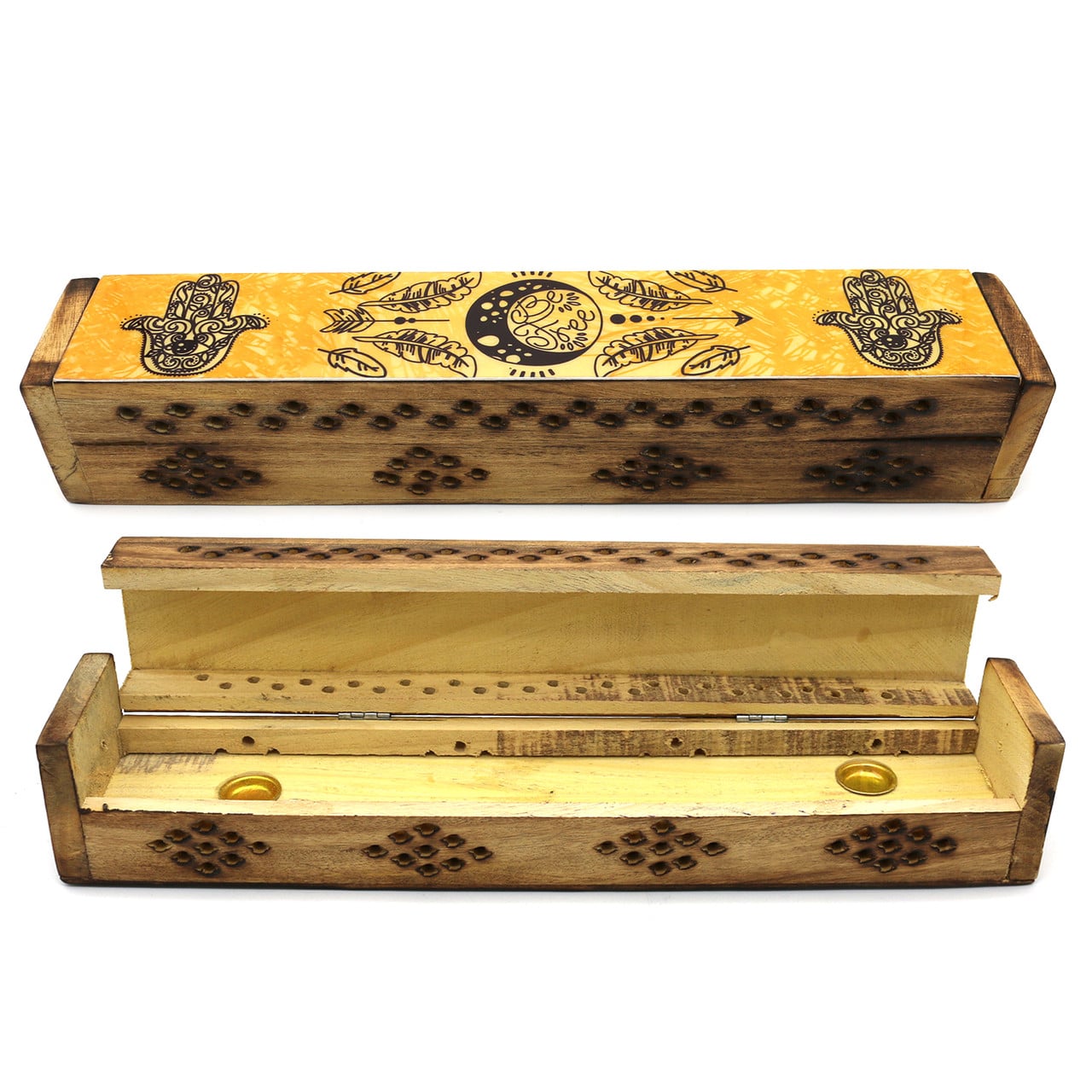 Yellow Hamsa Wooden Incense Box