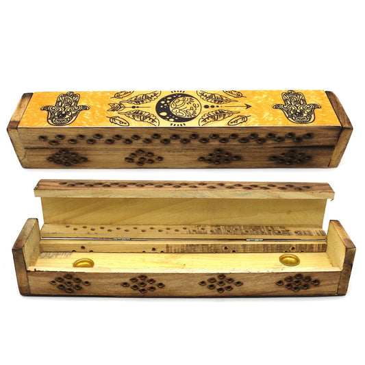 Yellow Hamsa Wooden Incense Box