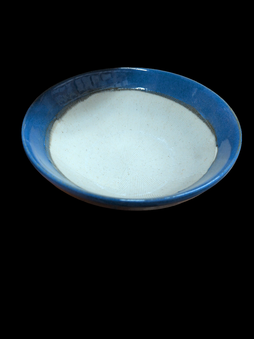 Blue & White Ceramic Japanese Suribachi Herb Grinding Bowl w/ interior texture
