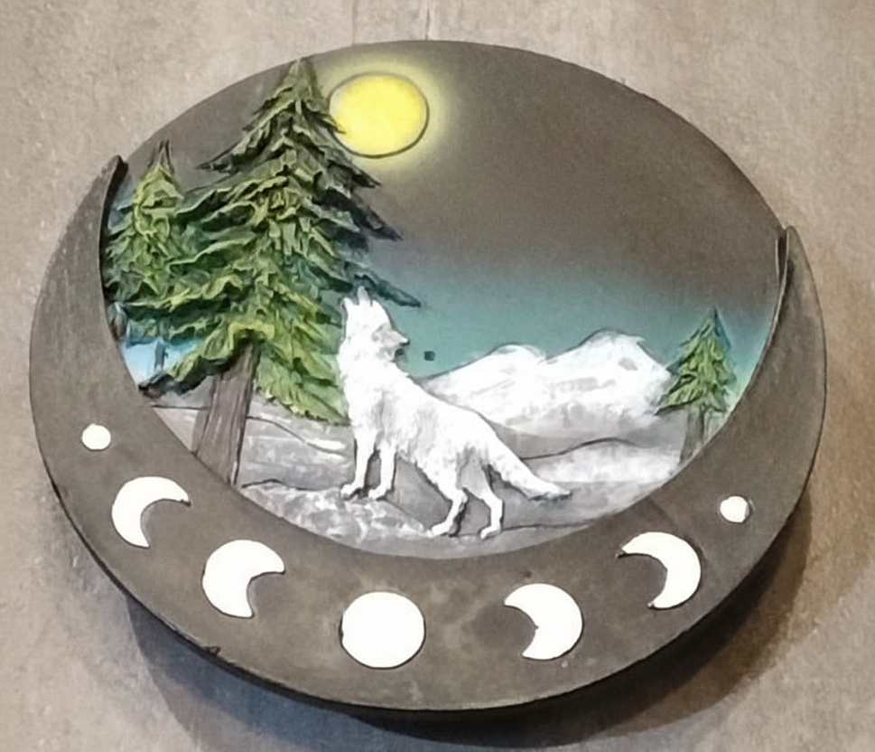 Moon Phase w/Wolf in Woods Incense burner