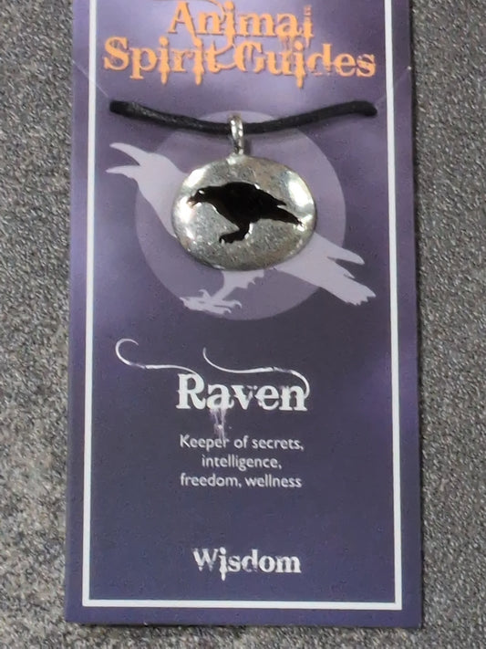Spirit Animal Guides Raven Pewter Pendant w/ Leather cord