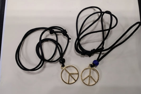 Gold Tone Peace Sign Adjustable Necklace w/Assorted color Bead