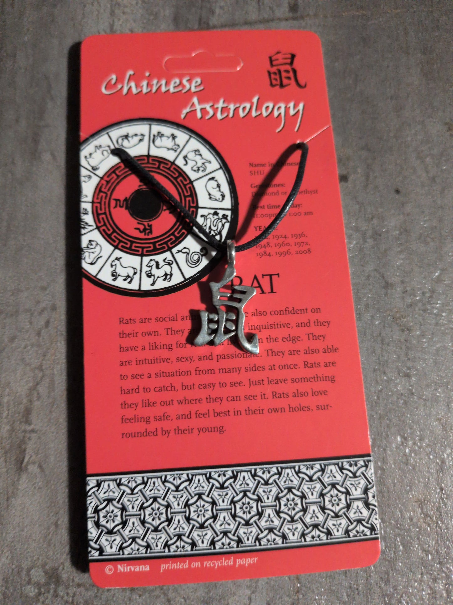 Chinese Astrology Collection Rat Pewter Pendant w/ Leather cord