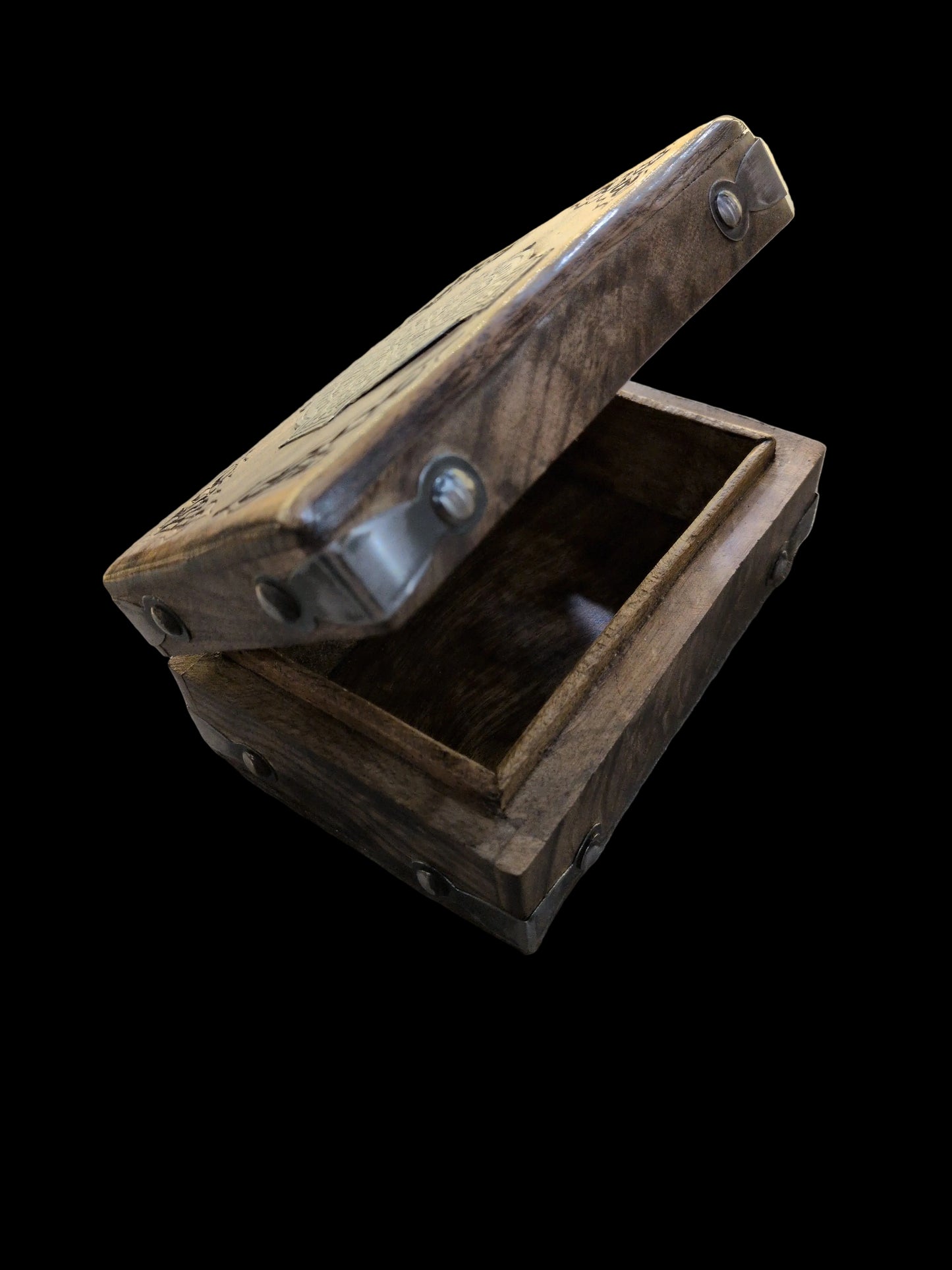 Celtic Cross chest wood Tarot storage box w/ etched steel applique