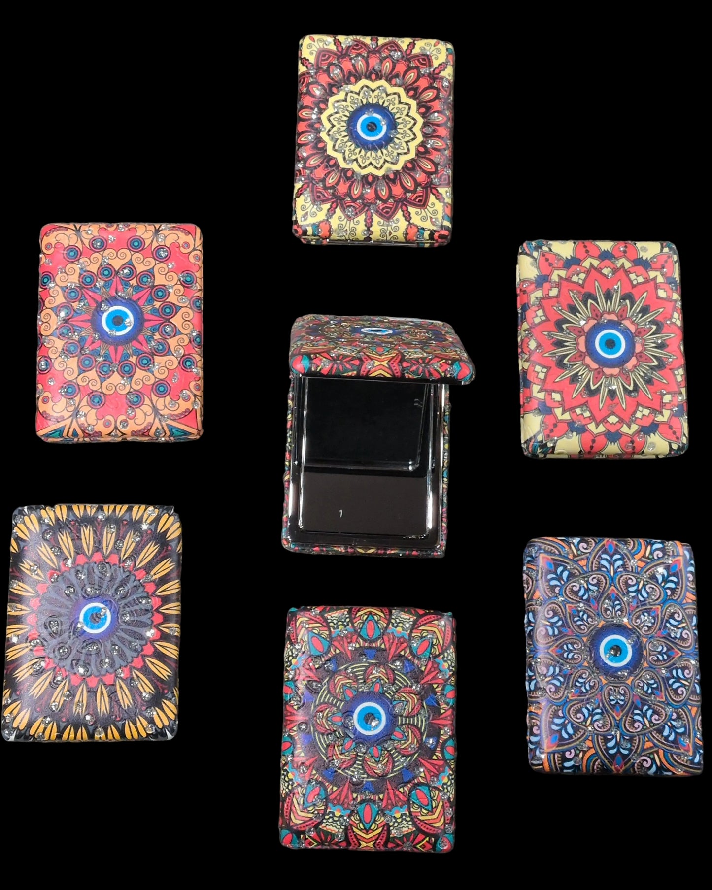 Assorted Evil Eye Rectangular 2 in 1 compact mirror w/ magnifying mirror