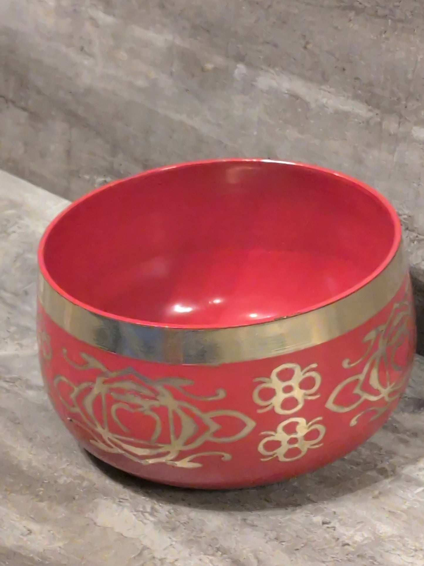 4" Muladhara ( Root Chakra ) Bright Red Painted Brass Tibetan Singing Bowl w/ striker