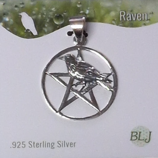 Pentacle Raven Sterling Silver Pendant