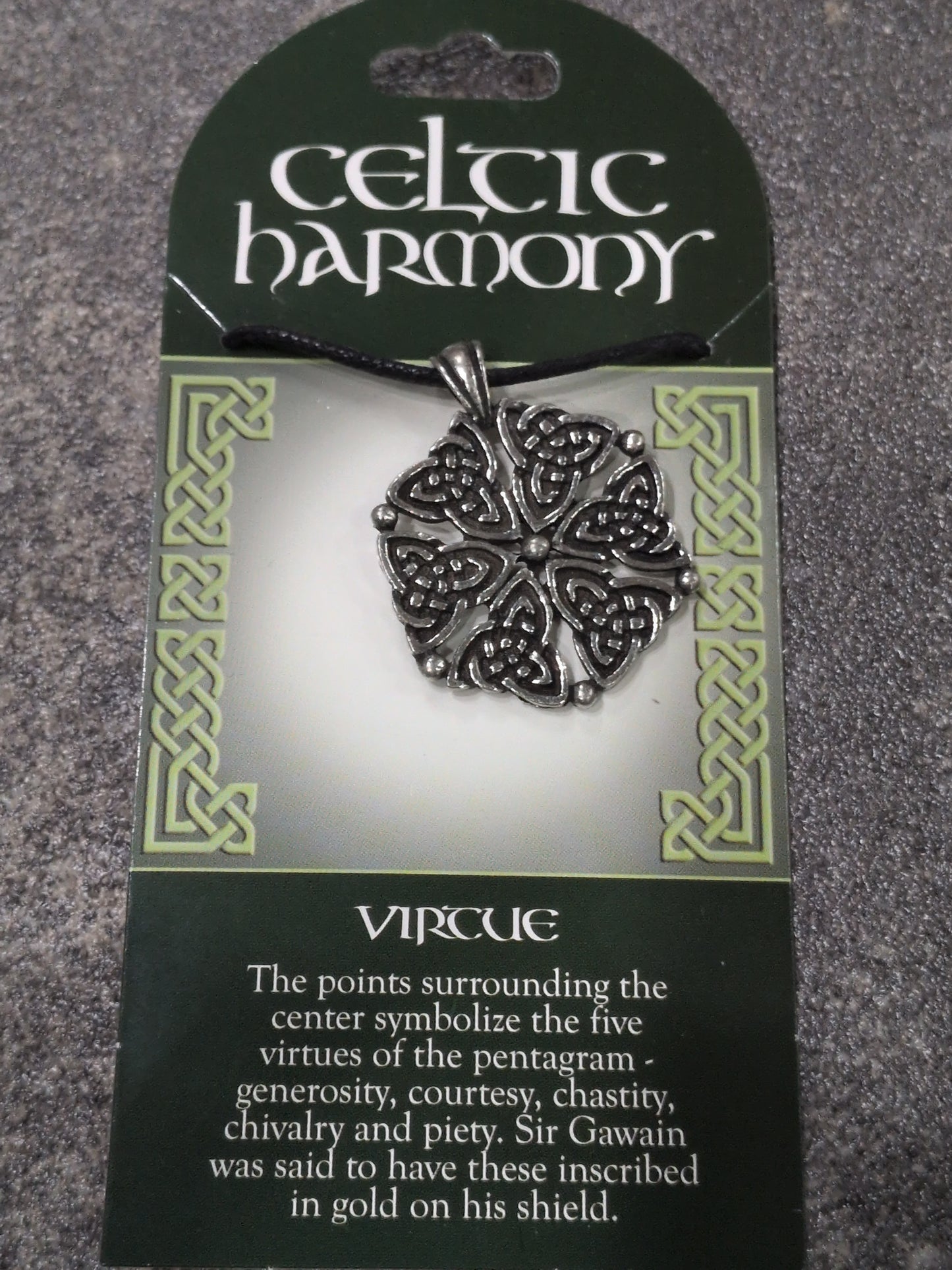 Celtic Harmony Virtue Pewter Pendant w/ Leather cord