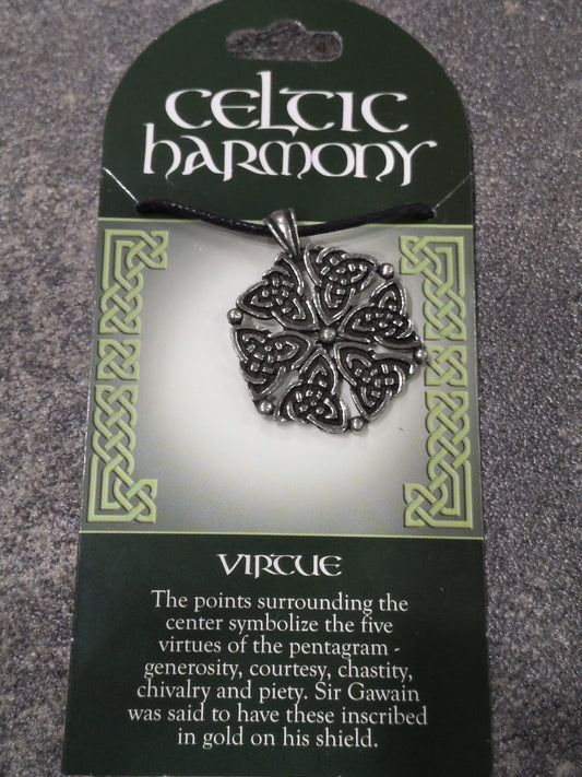 Celtic Harmony Virtue Pewter Pendant w/ Leather cord