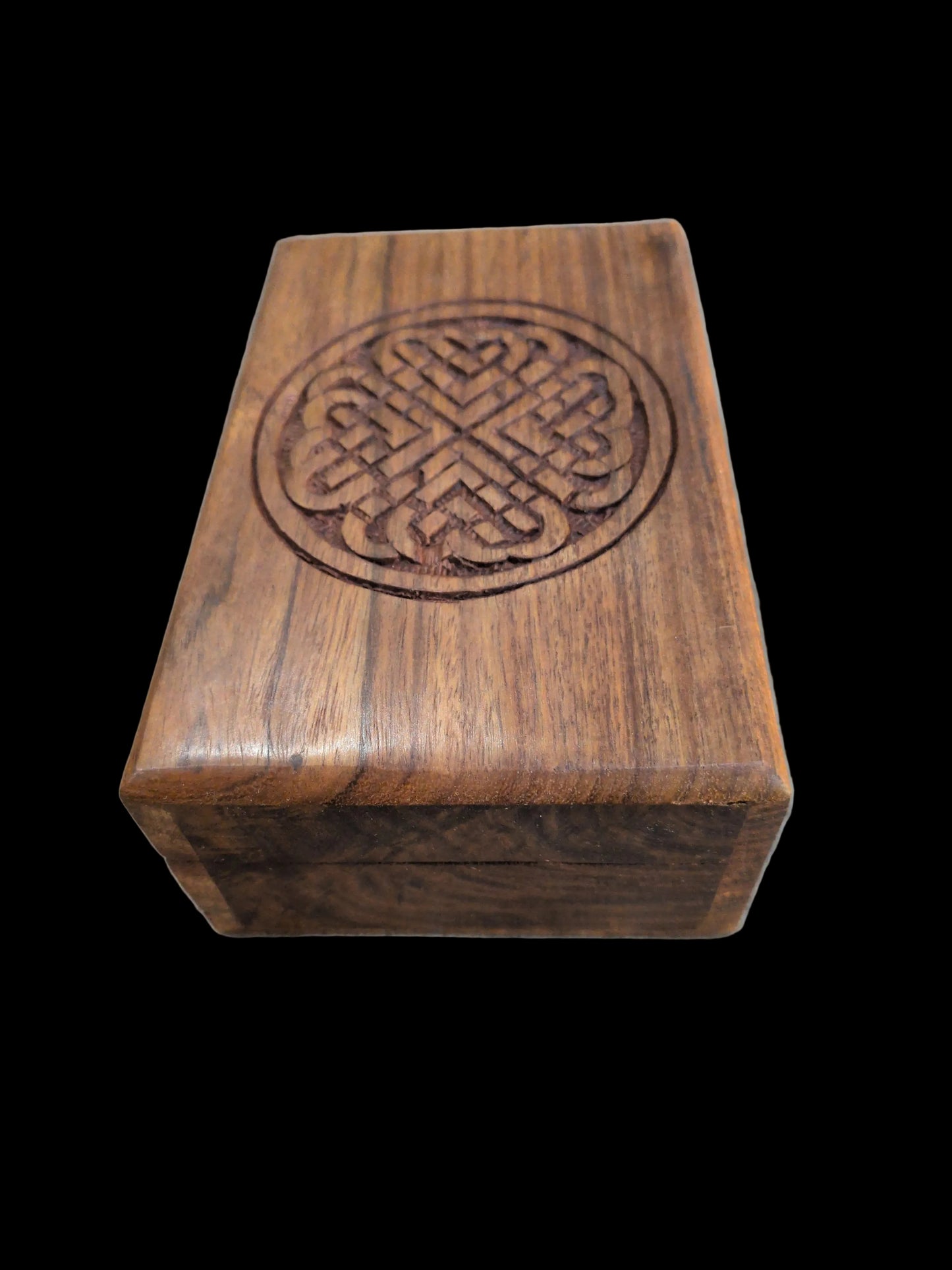 Carved Celtic hearts cross wood Tarot storage box