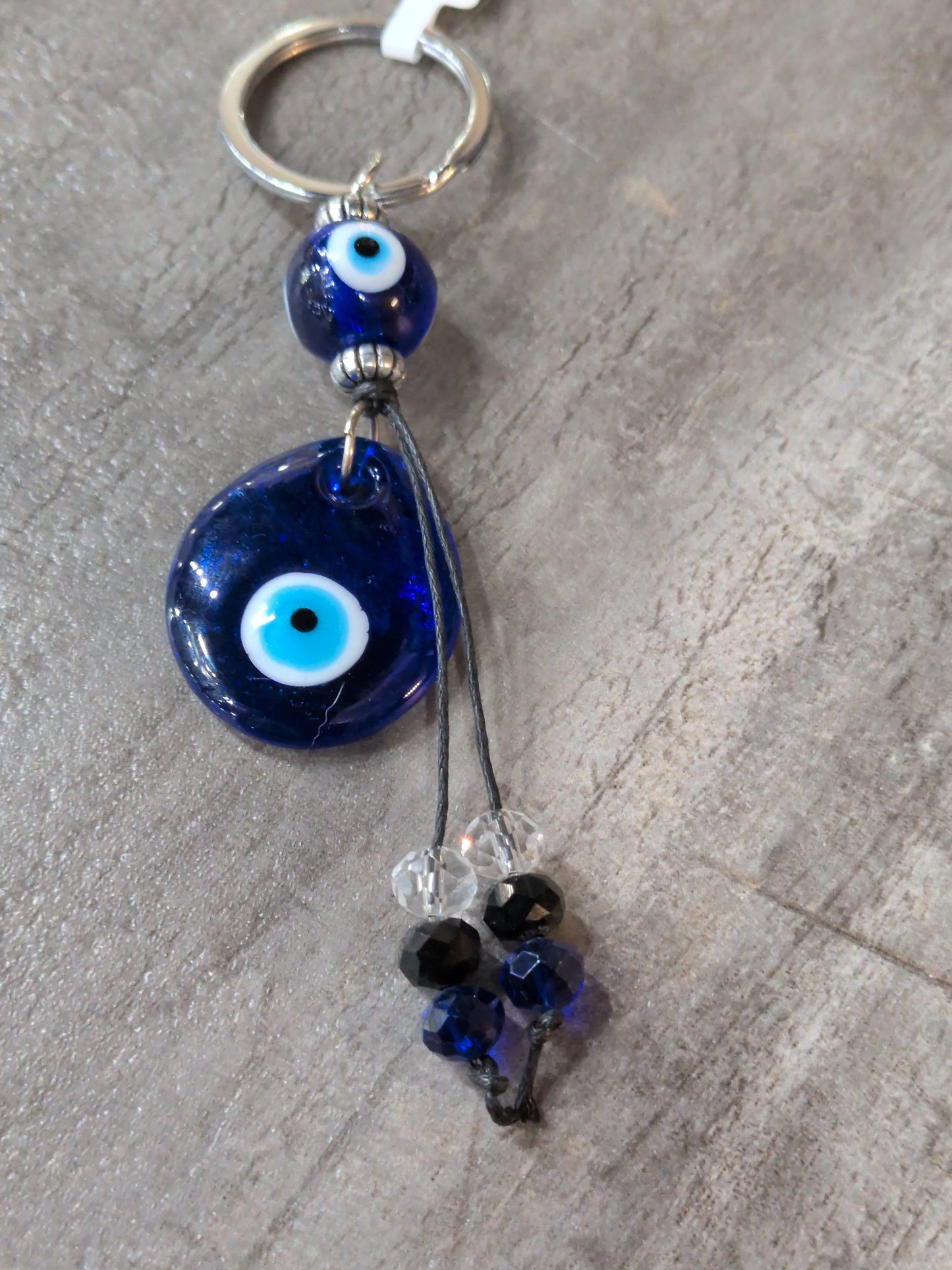 Evil Eye Talisman Key ring Glass eye drop w/ faceted beads
