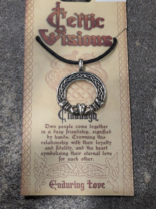 Celtic Visions Claddagh Pewter Pendant w/ Leather cord